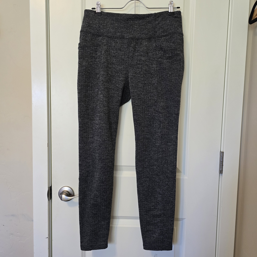 Athleta Black/Grey Herringbone Tweed Leggings – Size Large